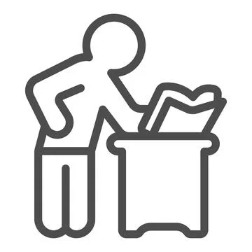 Standing man at table line icon, children book day concept, male reading vector Ilustração Stock