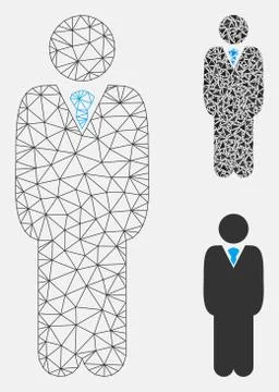 Standing Manager Vector Mesh Carcass Model and Triangle Mosaic Icon Stock Illustration