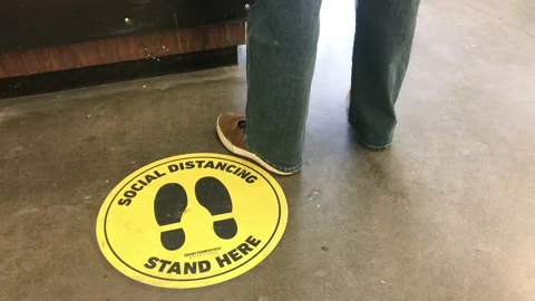 Standing Marker For Social Distancing To Avoid Spreading Coronavirus ( Stock Footage 147139215