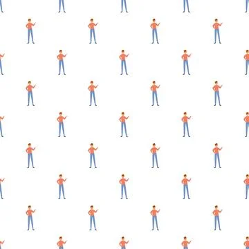 Standing men seamless pattern presenting and pointing Stock Illustration