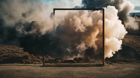 Standing in the middle of nowhere with a tall vertical frame and toxic smok.. Stock Footage 273953853