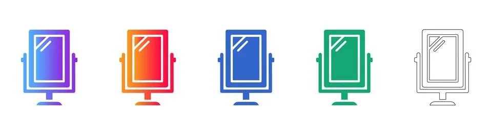 Standing Mirror Icon Set Stock Illustration