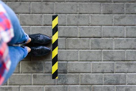 Standing near border queue line on street Stock Photos