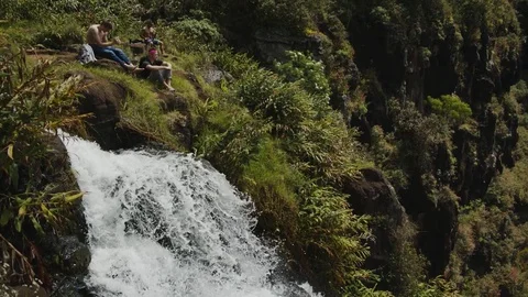 Standing Near Waterfall Stock Footage 75268894