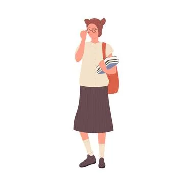 Standing nerd girl in school uniform Stockillustratie