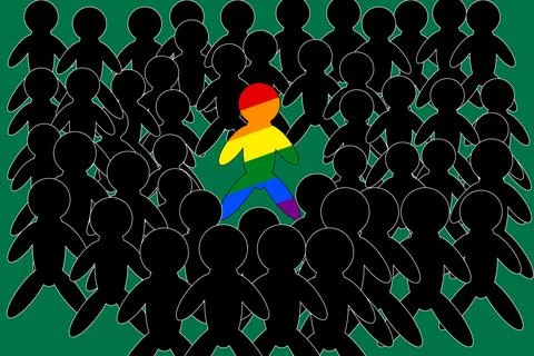 Standing Out - LGBT Pride in a Crowd Stock Illustration