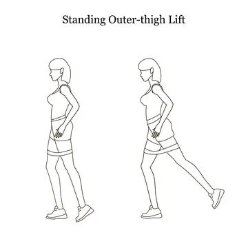 Standing outer thigh lift exercise with resistance band outline Royalty Free 147525266