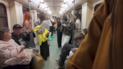 Standing Passengers Fill a Crowded Metro Carriage Stock Footage 340355930