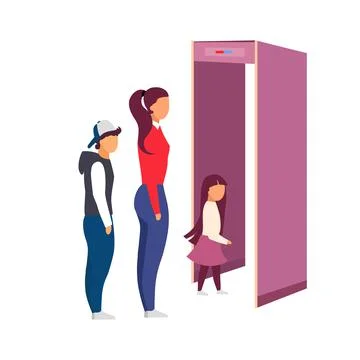Standing in queue for airport security scan flat color faceless characters Stock Illustration