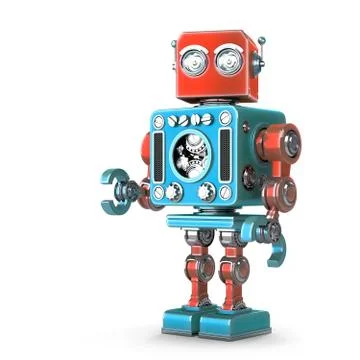 Standing Retro Robot. Isolated. Contains clipping path Stock Illustration