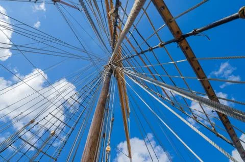 Standing rigging on an old ship Stock Photos