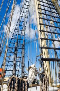 Standing rigging on an old ship Stock Photos