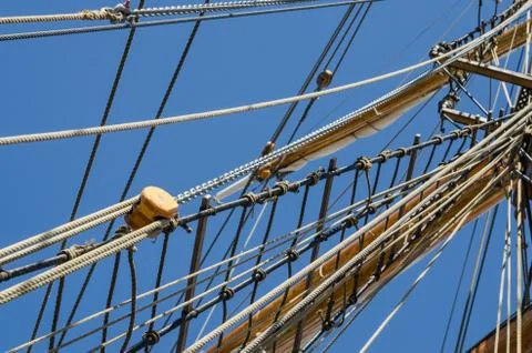 Standing rigging on an old ship Stock Photos
