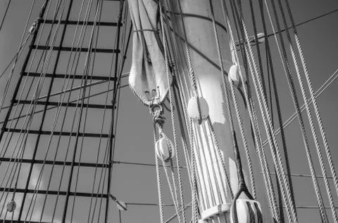 Standing rigging on an old ship Stock Photos