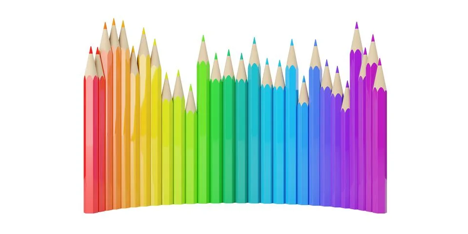 Standing row of rainbow or spectrum palette colored pencils from red to gre.. Stock Illustration