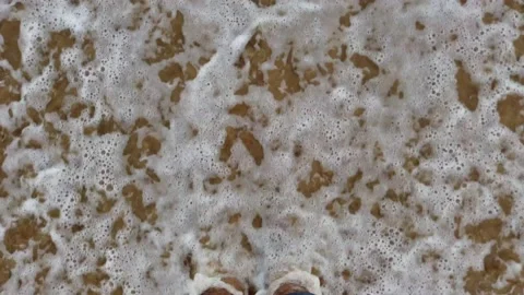 Standing in sea shore for wave Stock Footage 220055769