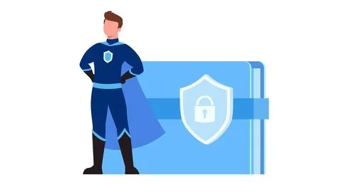 Standing security hero with lock shield on file. Stock Illustration