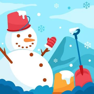 Standing Snowman In The Field Stock Illustration