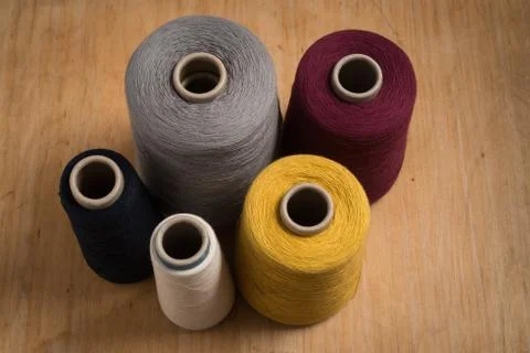 Standing Spools of Thread Shot at High Angle Stock Photos