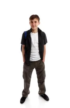 Standing student hands in pockets Stock Photos