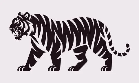 Standing Tiger Side View Monochrome Vector Art Wildlife Illustration Design Stock Illustration