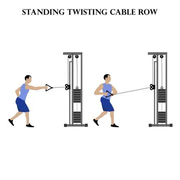 Standing twisting cable row exercise strength workout vector illustration Stock Illustration