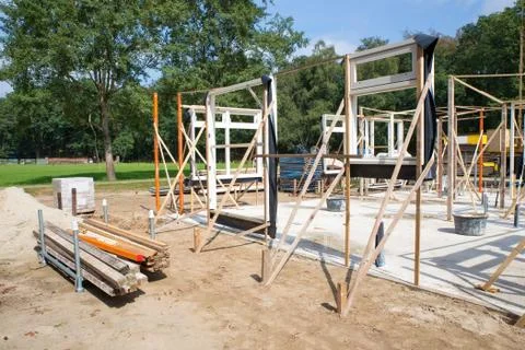 Standing vertical window and door frames outside Stock Photos