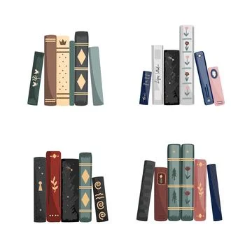 Standing vintage books composition set isolated on white background. Vector i Stock Illustration