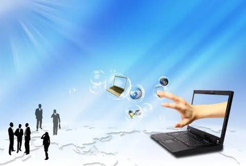 Standing on a virtual connection, network on a laptop Stock Illustration