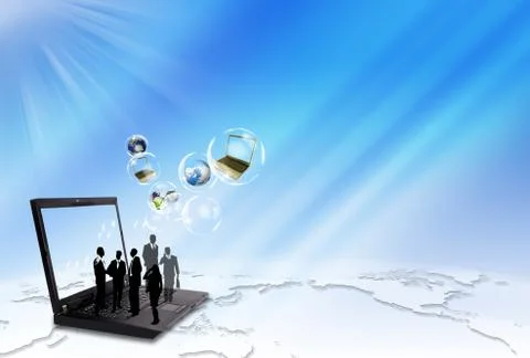 Standing on a virtual connection, network on a laptop Illustrazione stock