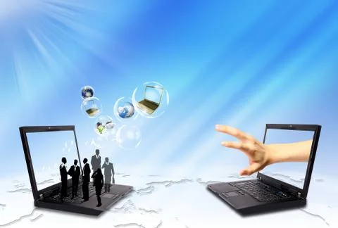 Standing on a virtual connection, network on a laptop Stock Illustration