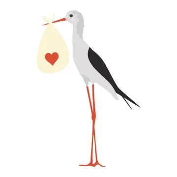 Standing white stork vector illustration in flat style Stock Illustration