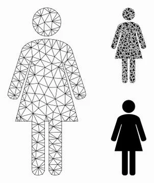Standing Woman Vector Mesh Network Model and Triangle Mosaic Icon Stock Illustration