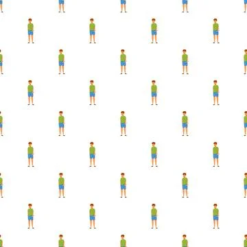Standing young boy cartoon characters seamless pattern Stock Illustration
