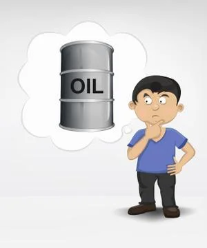 Standing young boy thinking about oil commodity vector illustration イラスト素材