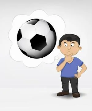 Standing young boy thinking about soccer ball vector illustration イラスト素材