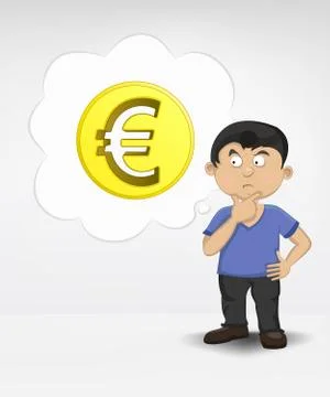 Standing young boy thinking about euro money business vector illustration Illustrazione stock