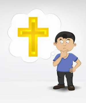Standing young boy thinking about religion vector illustration イラスト素材