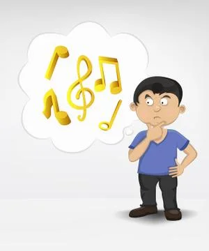 Standing young boy thinking about music party vector illustration Illustrazione stock