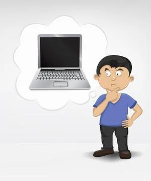 Standing young boy thinking about new notebook vector illustration Illustrazione stock