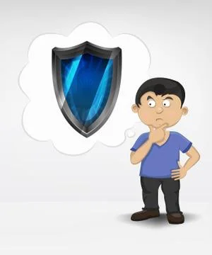 Standing young boy thinking about protection vector illustration イラスト素材