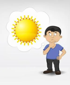 Standing young boy thinking about summer sun vector illustration Stock Illustration