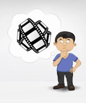 Standing young boy thinking about movie vector illustration イラスト素材