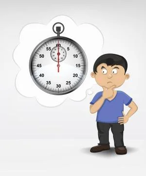 Standing young boy thinking about deadline vector illustration Stock Illustration