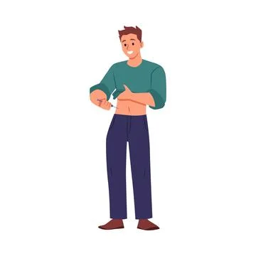 Standing young man doing self injection. Stock Illustration