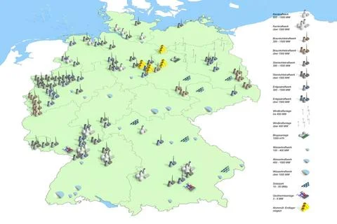 Standorte Kraftwerke in Deutschland im Jahr 2011, Quelle: Bundesumweltamt ... Stock Photos
