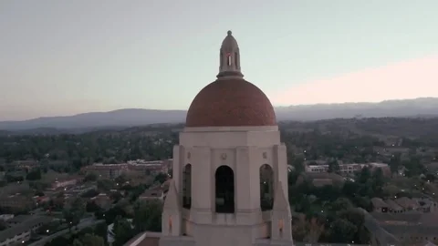 Stanford University Hoover Tower Orb Jib Down Stock Footage