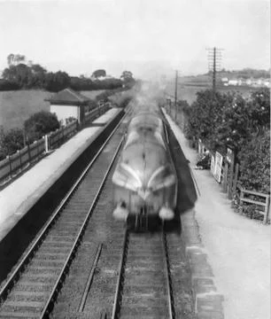 Staniers Pacific Streamlined LMS engine . Taken from the footbridge at Bolton Stock Photos