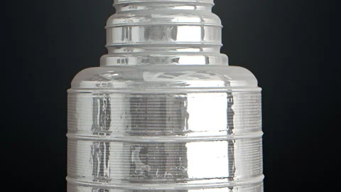 Stanley Cup Trophy Engraved Silver Bands Close Up 3D Animation Stock Footage 333070038
