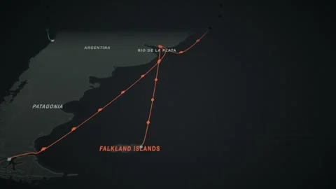 Stanley to montevideo container shipping route map animation seamless loop Stock Footage 345944842